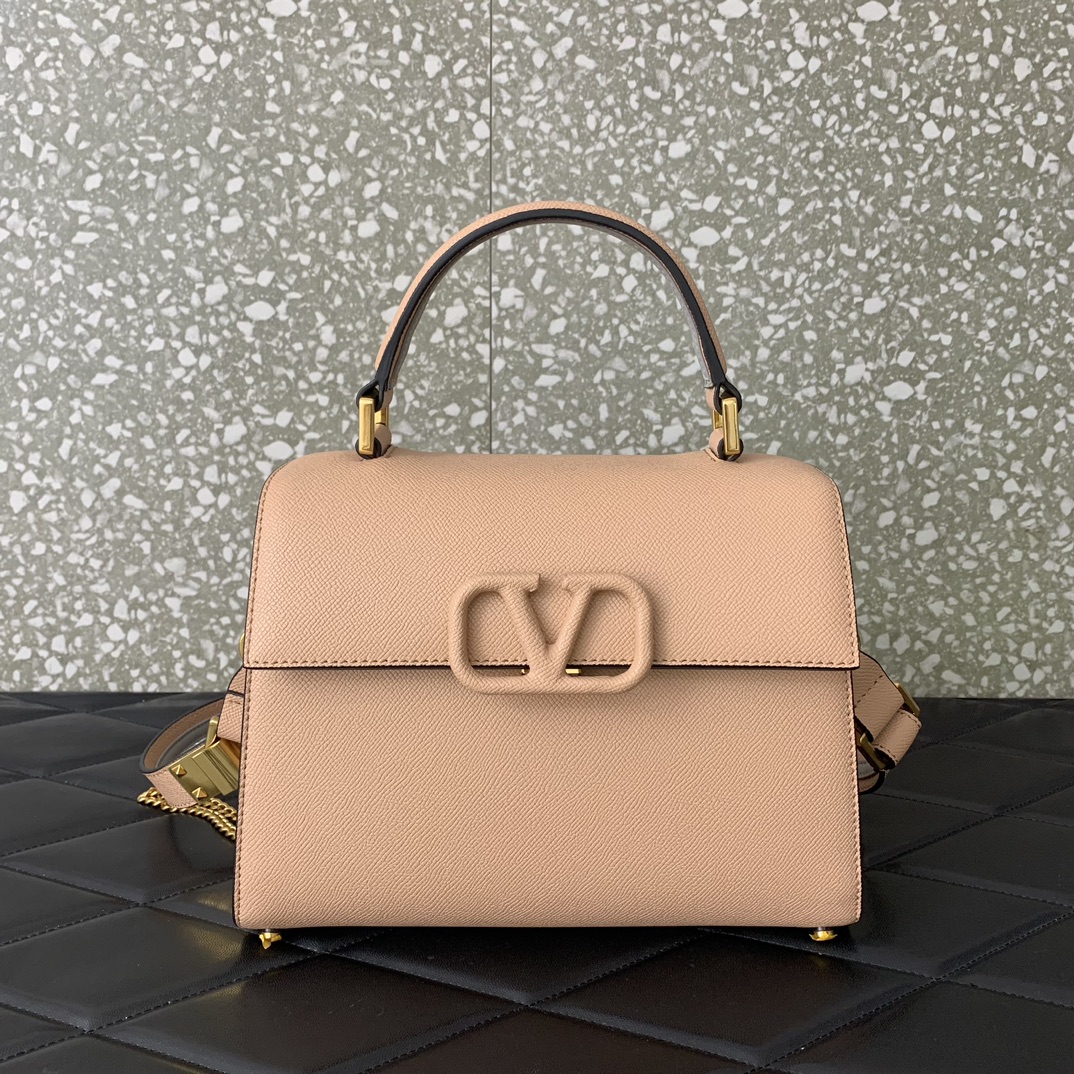 Valentino Garavani Vsling Medium Handbag in Nude Pink Grainy Calfskin 